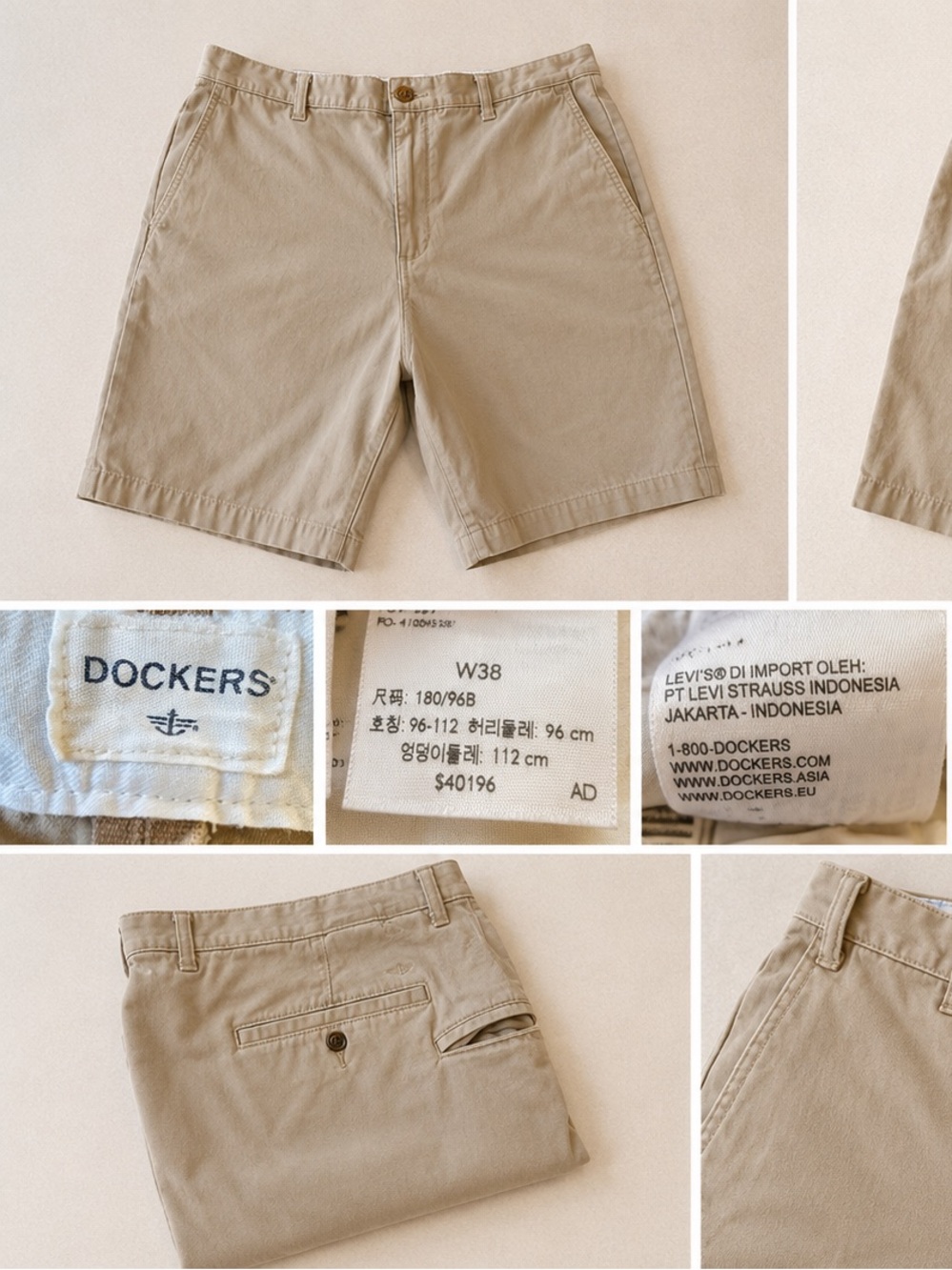Dockers Men’s Size 38 Dark Tan/Beige Khaki Casual Shorts 100% Cotton